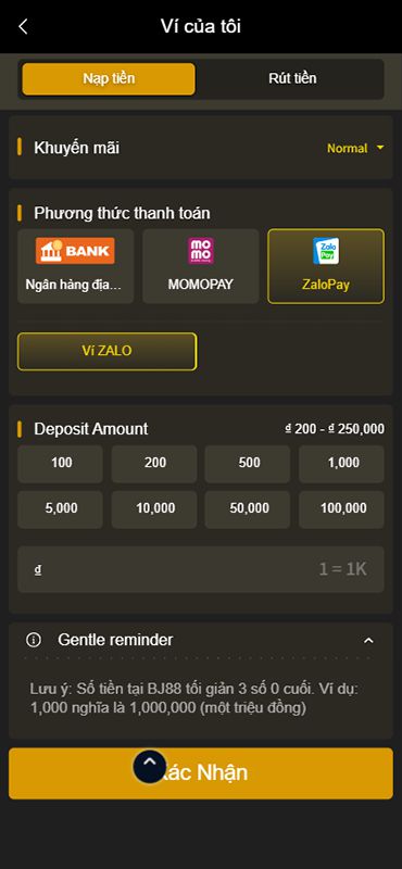 Nạp bằng zalopay