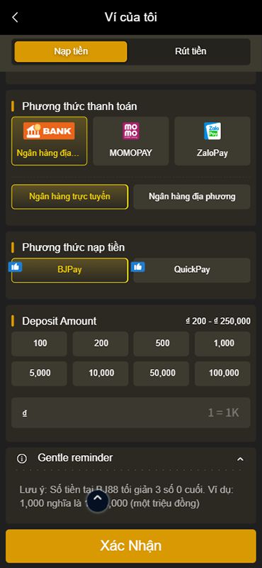 Cách nạp tiền vào nhà cái BJ38.club