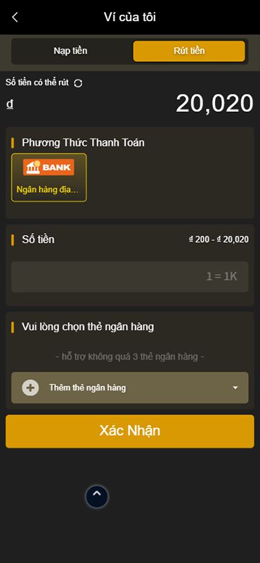 Hình thức rút tiền tại nhà cái này.
